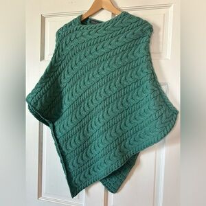 Pure Wool Irish Cable Knit Green Poncho